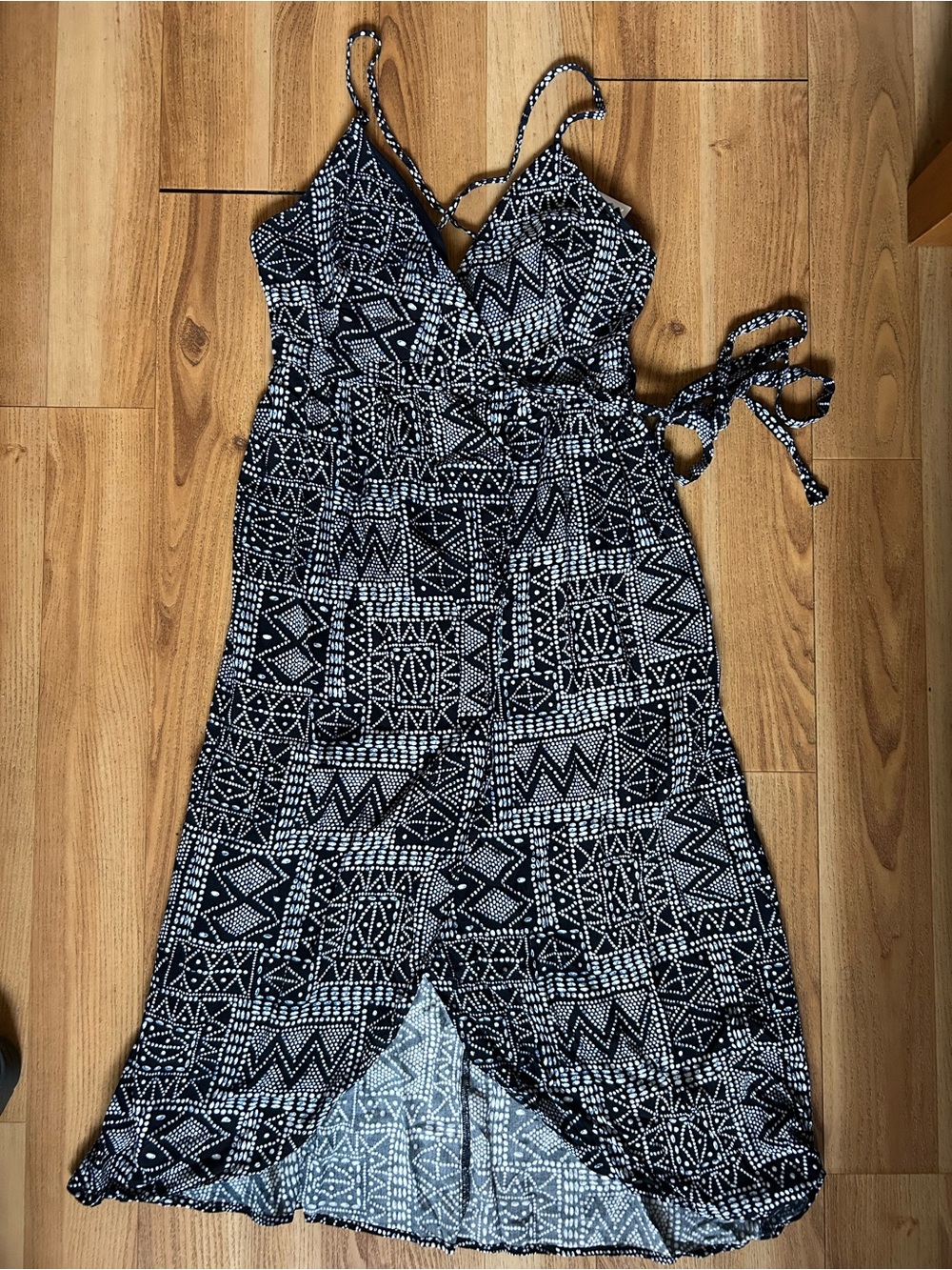 Blue & White Wrap Sundress with Geometric Print